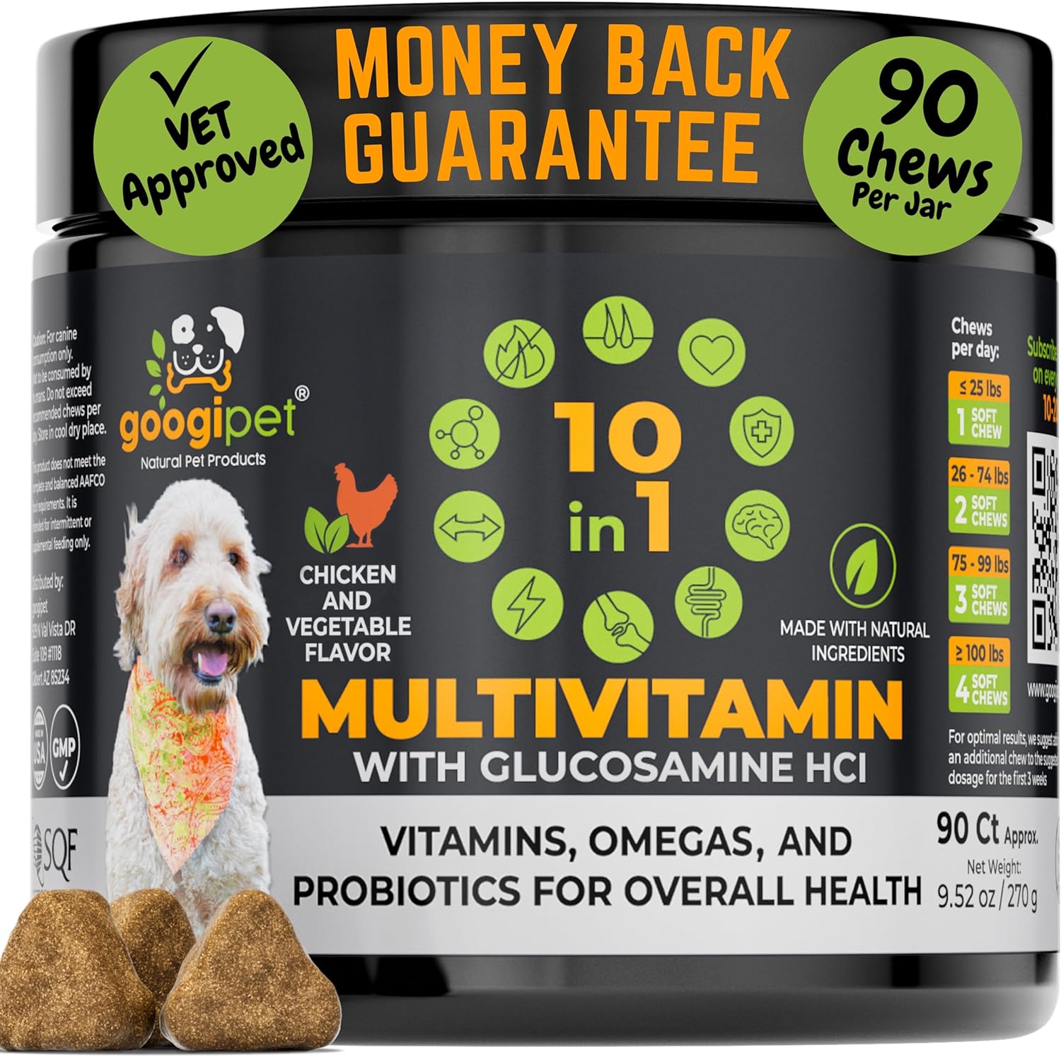 Googipet Premium 10 in 1 Dog Vitamins Multivitamin Chewable w/Dog Probiotics